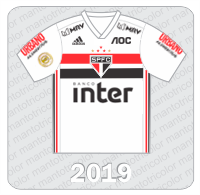 Camisa São Paulo FC 2019 -Adidas - Banco Inter - Urbano Alimentos - MRV - AOC - Patch Brasileirão 2019