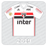 Camisa São Paulo FC 2019 -Adidas - Banco Inter - Urbano Têxtil - MRV - AOC - Patch Brasileirão 2019
