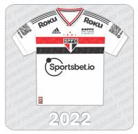 Camisa São Paulo FC 2022 - Adidas - Sportsbet.io - Roku - $SPFC Fan Token - Bitso - QR Code