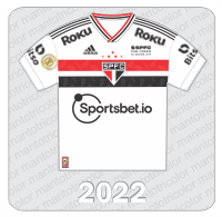 Camisa São Paulo FC 2022 - Adidas - Sportsbet.io - Roku - $SPFC Fan Token - Bitso - Patch Brasileirão 2022