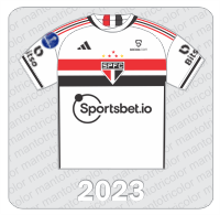 Camisa São Paulo FC 2023 - Adidas - Sportsbet.io - Socios.com - Bitso - Patch Sul-Americana 2023