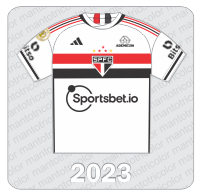 Camisa São Paulo FC 2023 - Adidas - Sportsbet.io - Bitso - Ademicon - Patch Brasileirão 2023