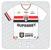 Camisa São Paulo FC 2026 - New Balance - Superbet - Ademicon - Elgin - Moto da Gente